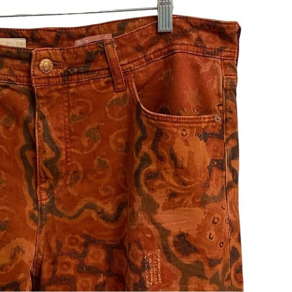 Anthropologie Pilcro Slim Boyfriend Jeans Women's Sz 31 Rust Orange Crop Ripped - Picture 6 of 14
